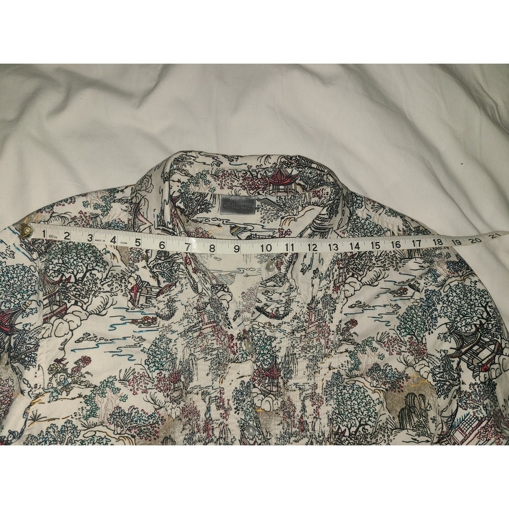 Chico's Asian Landscape Print Button Up Shirt Women Size M Long Sleeve Collared - Picture 10 of 13